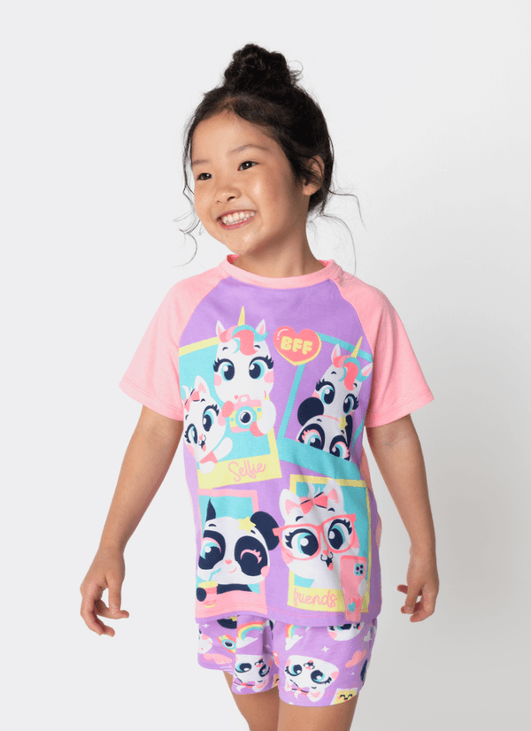 Pijama Manga Curta Viscolycra Menina Multibichos Best Friend 1