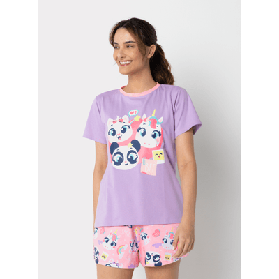Pijama Manga Curta Algodão Feminino Multibichos Best Friend