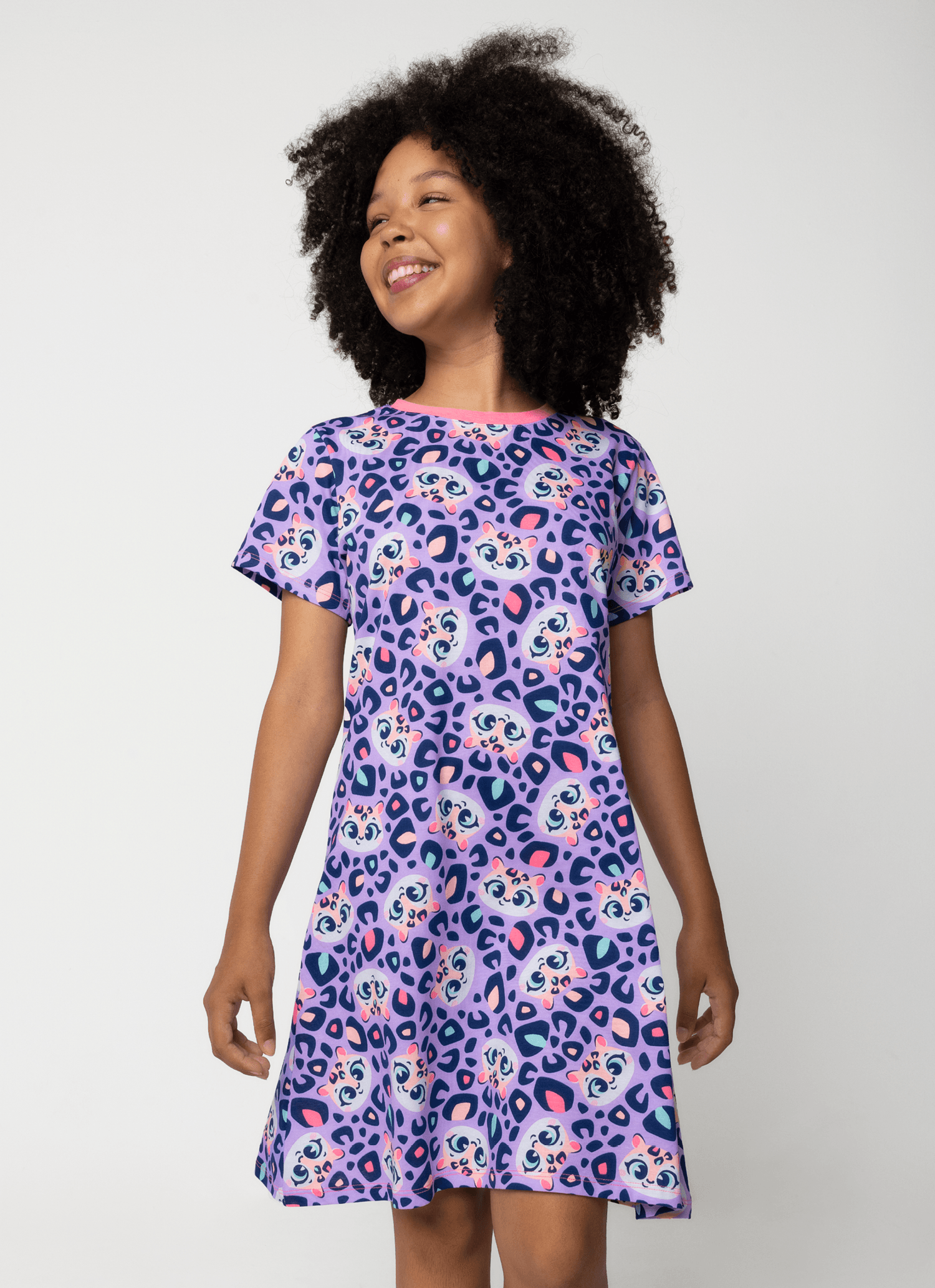 Camisola Manga Curta Algodão Menina Teen Onça