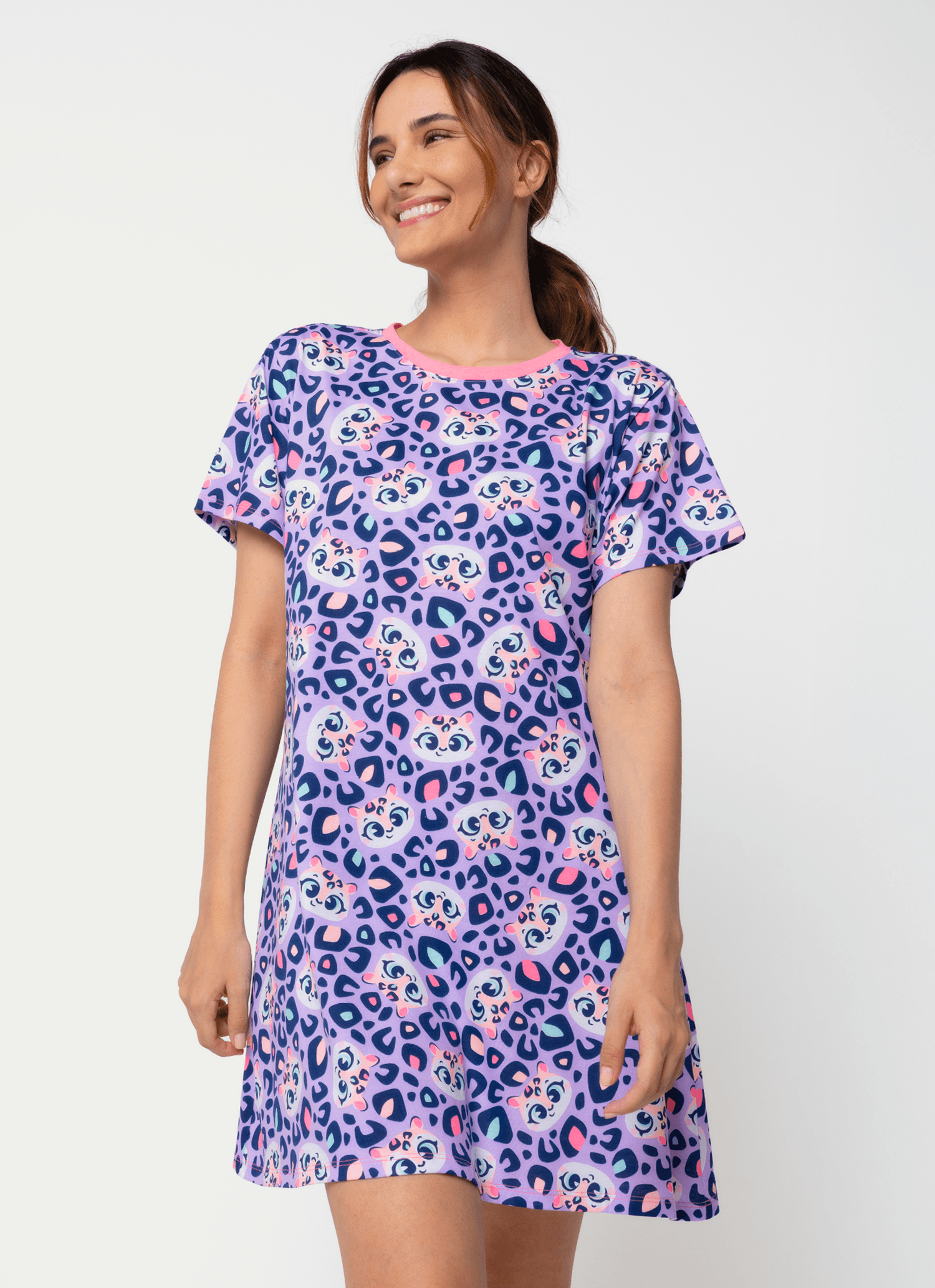 Camisola Manga Curta Algodão Feminino Onça