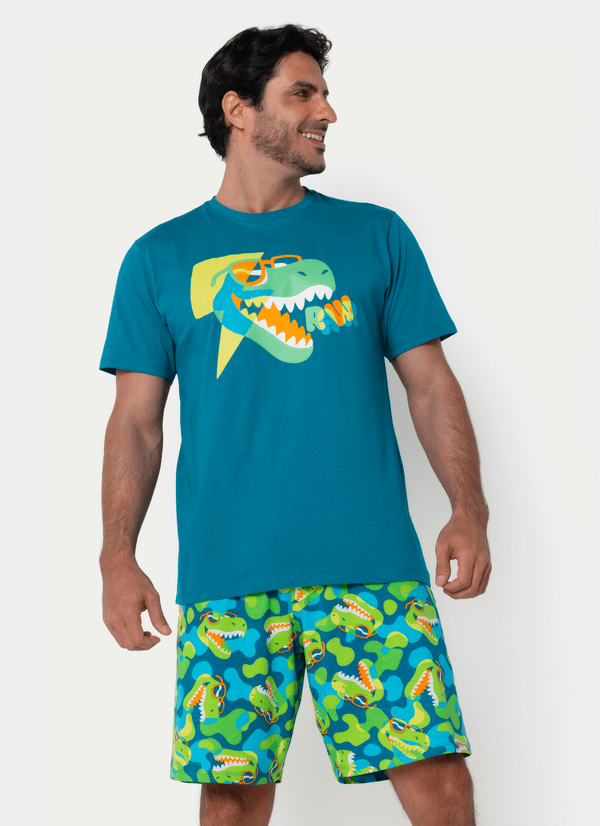 Pijama Manga Curta Algodão Masculino Dino PP