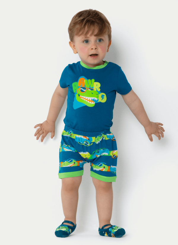 Pijama Manga Curta Viscolycra Bebê Menino Dino 9 A 12 MESES