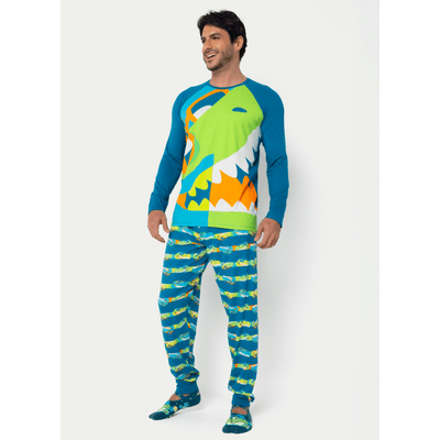 Pijama Manga Longa Viscolycra Masculino Dino