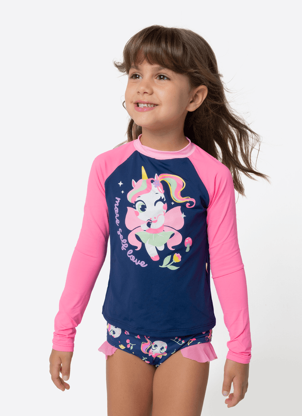 Conjunto Camiseta e Calcinha Menina Com protetor Solar Unicórnio 4