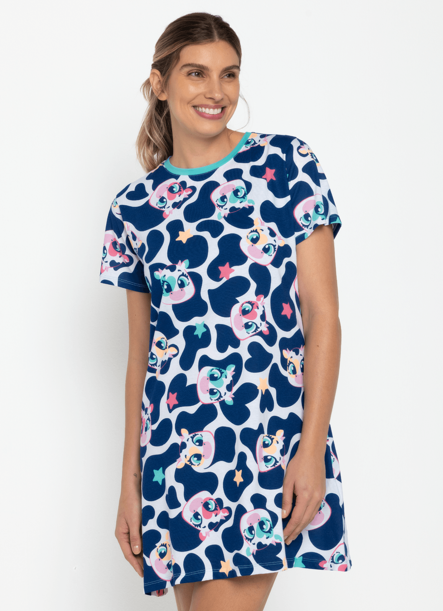 Camisola Manga Curta Algodão Feminina Vaca Moosic