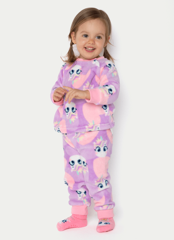 Pijama Manga Longa Soft Bebê Menina Unicórnio Diamante 3 A 6 MESES