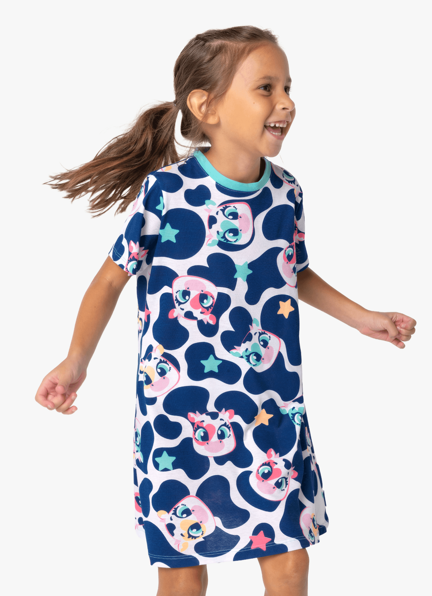 Camisola Manga Curta Algodão Menina Vaca Moosic