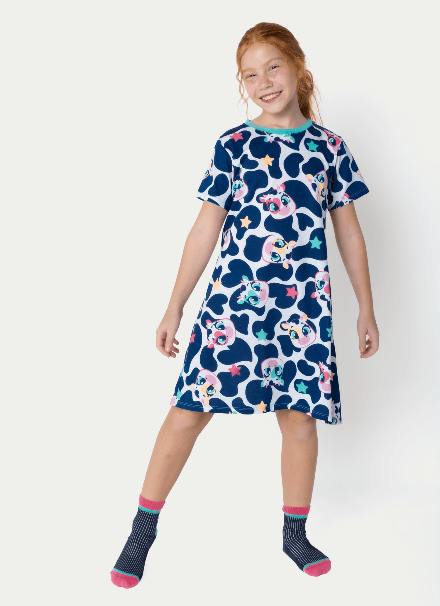 Camisola Manga Curta Algodão Menina Teen Vaca Moosic
