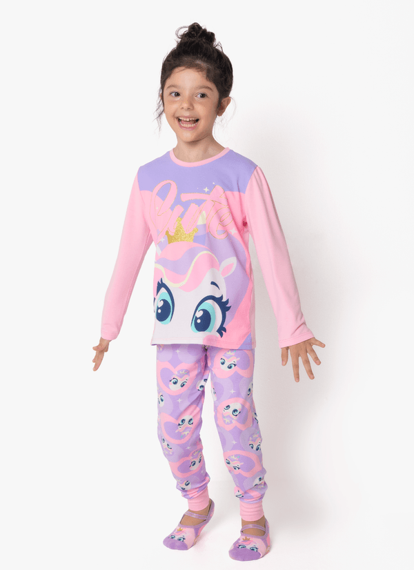 Pijama Manga Longa Viscolycra Menina Unicórnio Diamante 2