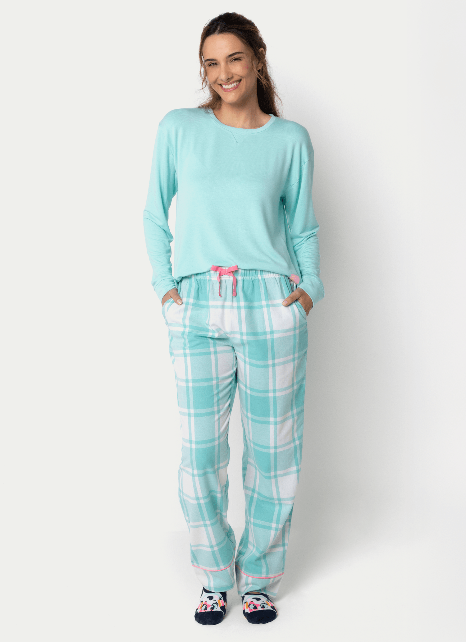 Pijama Manga Longa Feminino Xadrez