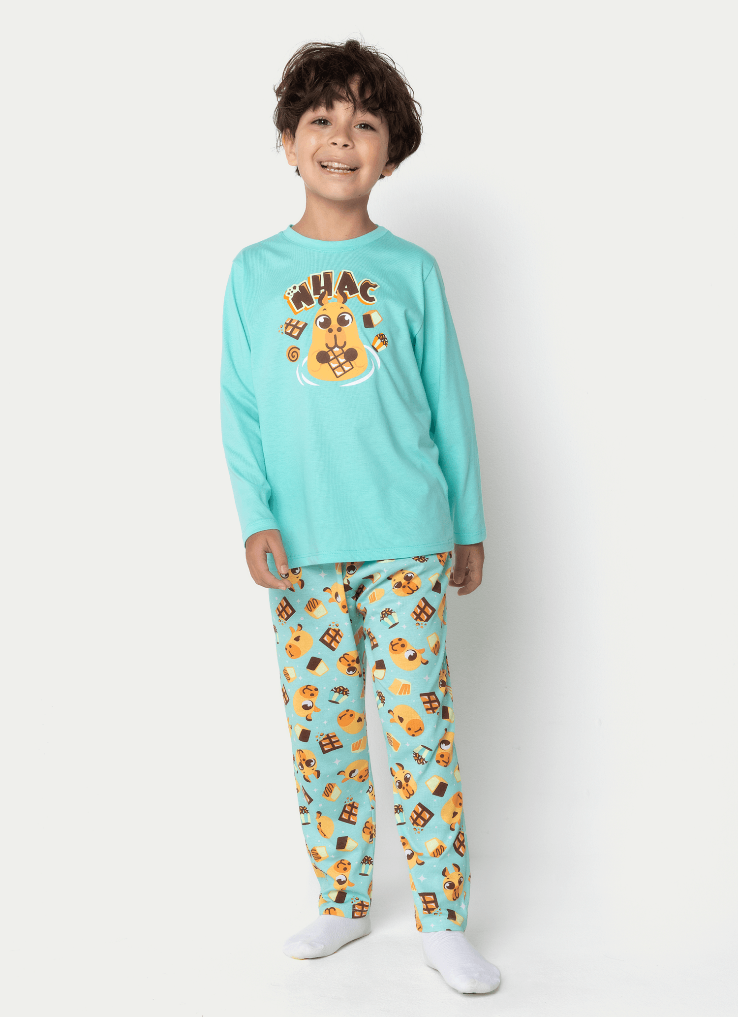 Pijama Manga Longa Algodão Menino Capivara Chocolate