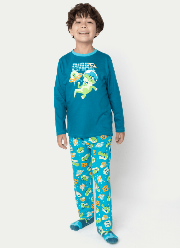 Pijama Manga Longa Algodão Menino Dino Astronauta 2
