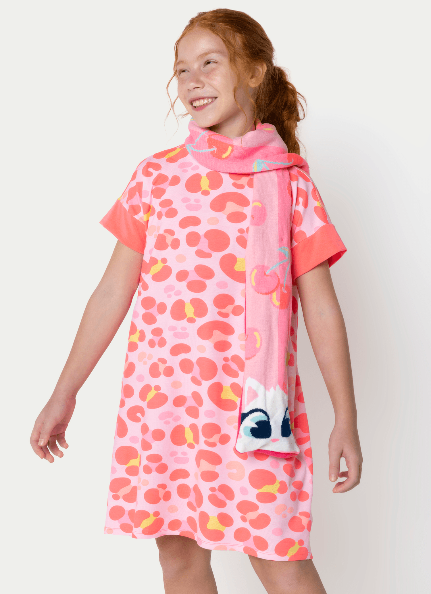 Camisola Manga Curta Viscolycra Menina Teen Gata Cereja