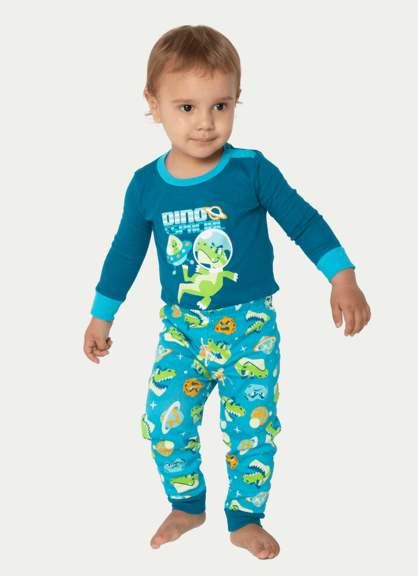 Pijama Manga Longa Bebê Menino Dino Astronauta 6 A 9 MESES