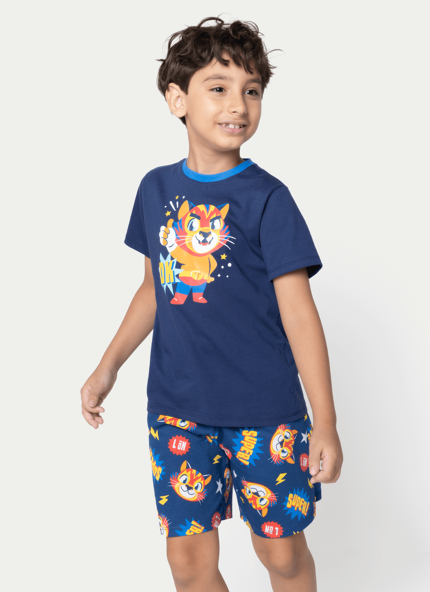 Pijama Manga Curta Algodão Menino Tigre Lucha