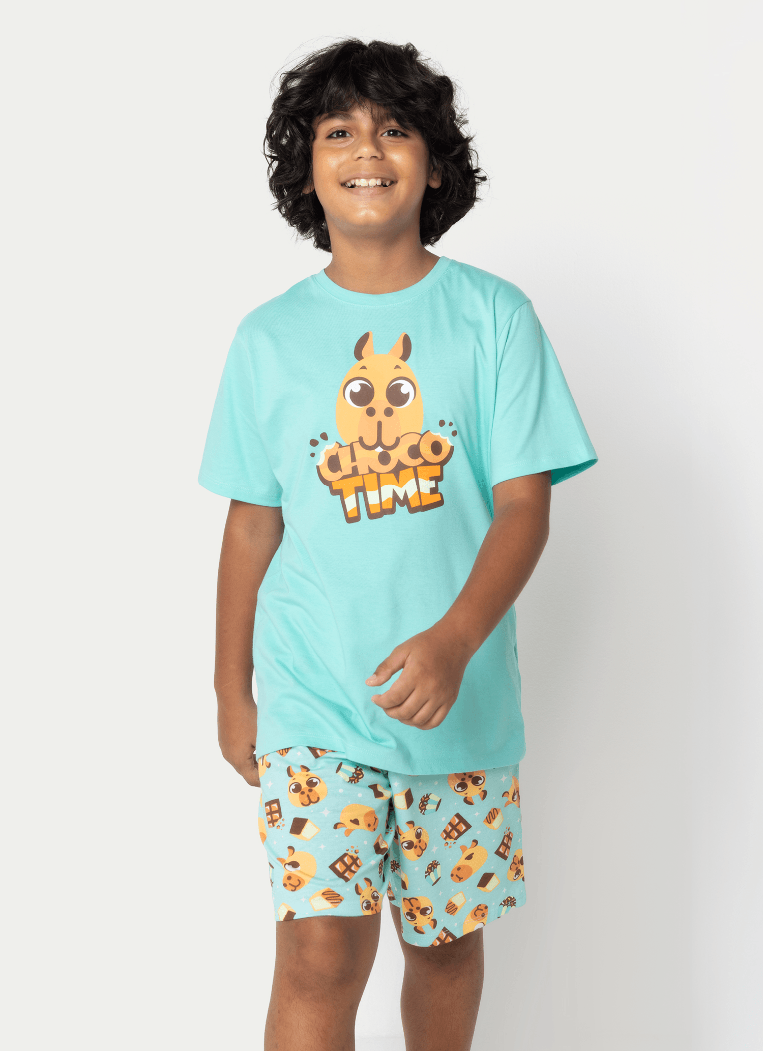 Pijama Manga Curta Algodão Menino Teen Capivara Chocolate