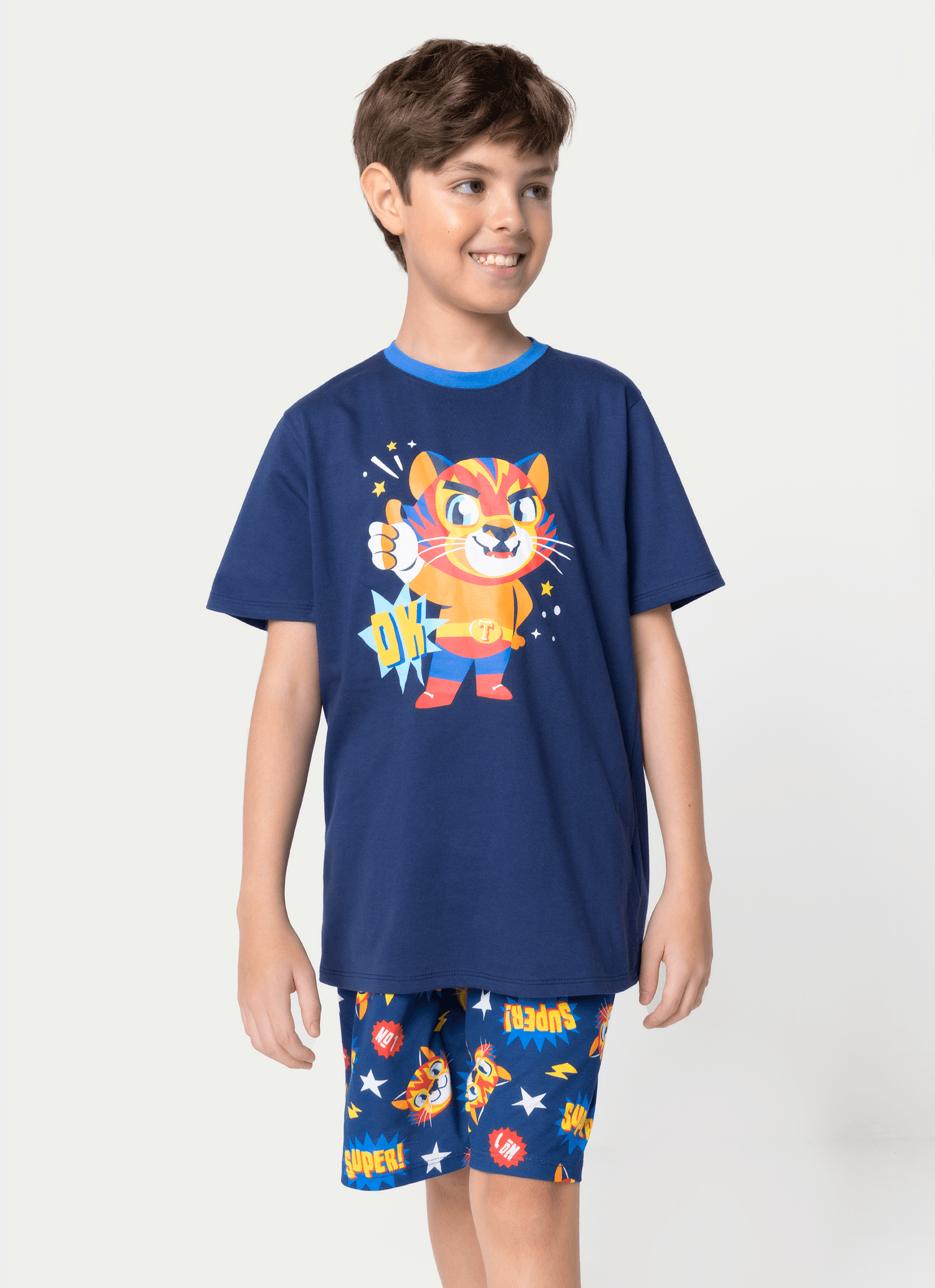 Pijama Manga Curta Algodão Menino Teen Tigre Lucha