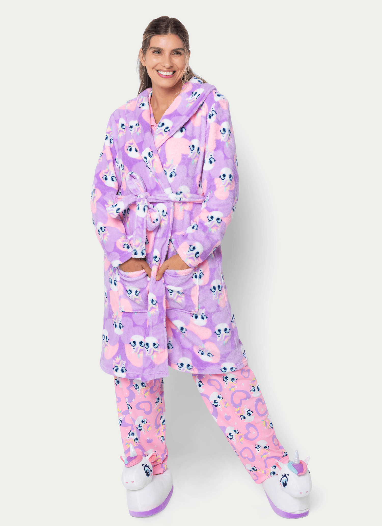 Roupão Manga Longa Soft Feminino Unicórnio Diamante