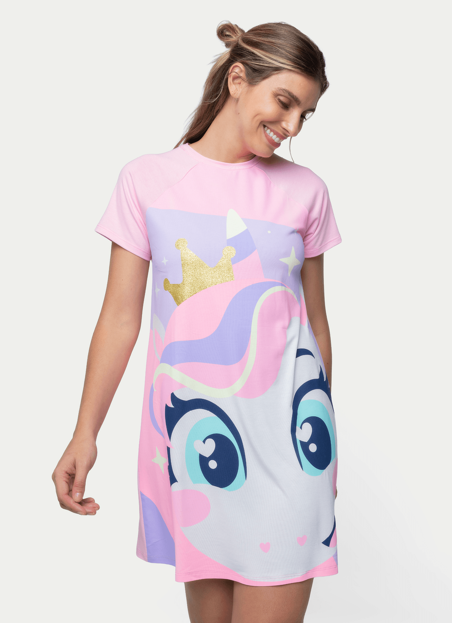 Camisola Manga Curta Viscolycra Feminina Unicórnio Diamante
