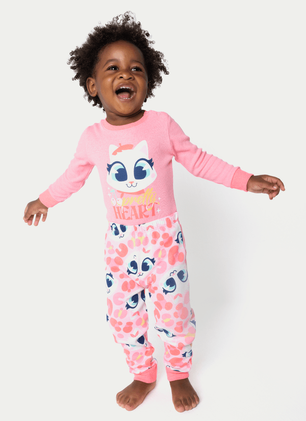 Pijama Manga Longa Bebê Menina Gata Cereja 3 A 6 MESES