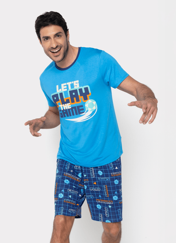 Pijama Manga Curta Viscolycra Masculino Tubarão Futevôlei P
