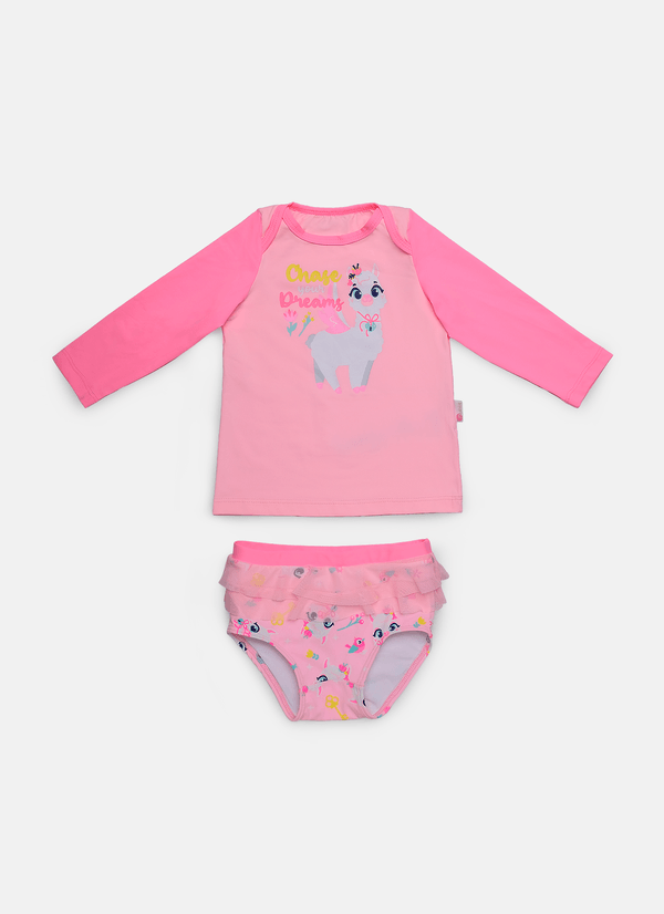 Conjunto Camiseta e Calcinha Bebê Menina Lhama Secrets 6 A 9 MESES
