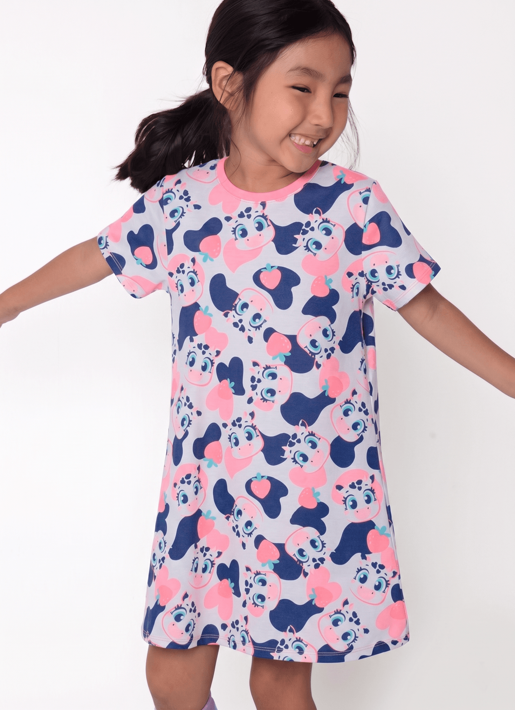 Camisola Manga Curta Algodão Menina Vaca Romântica