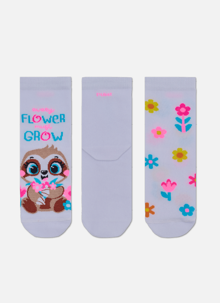 Kit com 3 Meias Cano Curto Menina Preguiça Flor