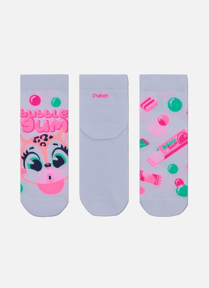 Kit com 3 Meias Cano Curto Feminina Onça Chiclete