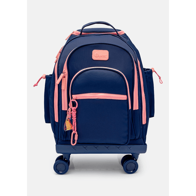 Mochila com Rodinha 360 Azul Marinho e Rosa