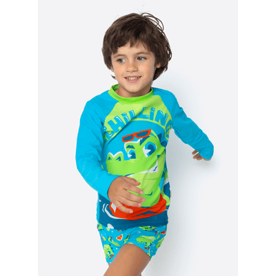 Conjunto Camiseta e Sunga com Proteção Solar Menino Jacaré Relax