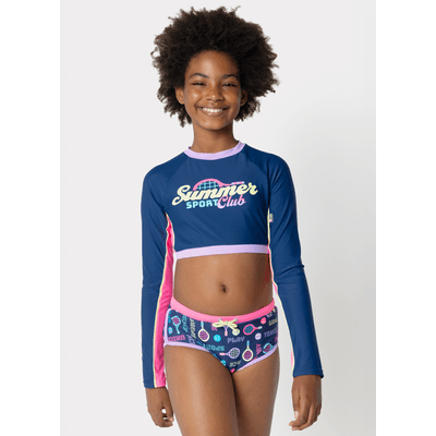 Conjunto Cropped e Calcinha com Proteção Solar Menina Teen Unicórnio Tênis