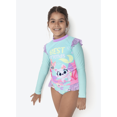 Conjunto Camiseta e Calcinha com Proteção Solar Menina Pet Sereia