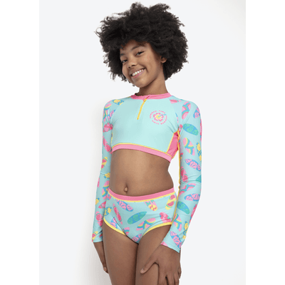 Conjunto Camiseta e Calcinha com Proteção Solar Menina Teen Unicórnio Aloha