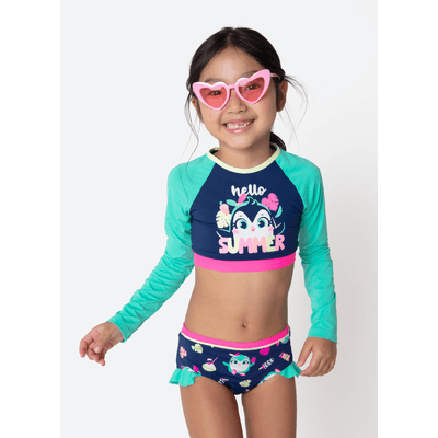 Conjunto Cropped e Calcinha com Proteção Solar Menina Pinguim