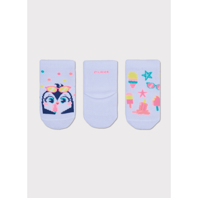 Kit com 3 Meias Cano Médio Bebê Menina Pinguim