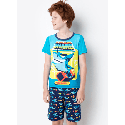 Pijama Manga Curta Viscolycra Menino Tubarão Gamer