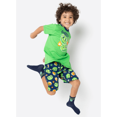 Pijama Manga Curta Algodão Menino Dragão Camping