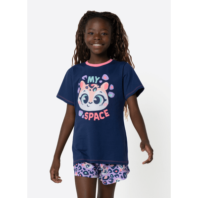 Pijama Manga Curta Algodão Menina Teen Onça Fantástica