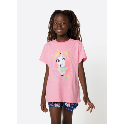 Pijama Manga Curta Algodão Menina Teen Unicórnio Encantada