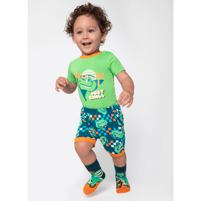 Pijama Manga Curta Viscolycra Bebê Menino Dino Miami