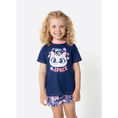 Pijama Manga Curta Algodão Menina Onça Fantástica