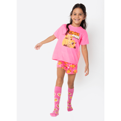 Pijama Manga Curta Algodão Menina Capivara Vibes