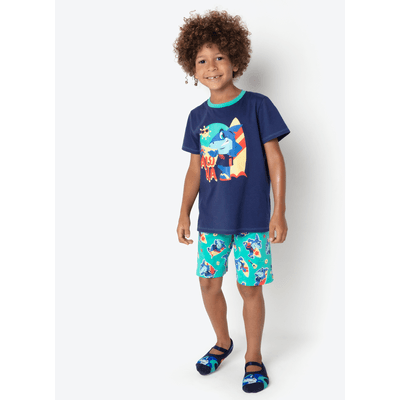 Pijama Manga Curta Algodão Menino Tubarão Aloha