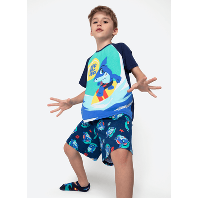 Pijama Manga Curta Viscolycra Menino Tubarão Aloha