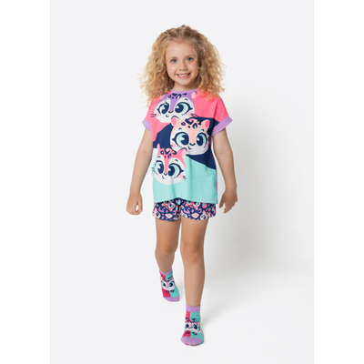 Pijama Manga Curta Viscolycra Menina Onça Fantástica