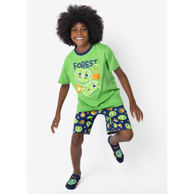 Pijama Manga Curta Algodão Menino Teen Dragão Camping
