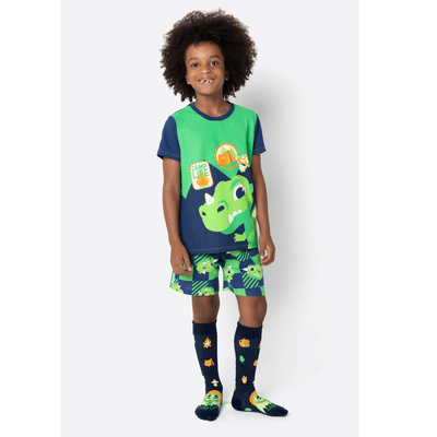 Pijama Manga Curta Viscolycra Menino Dragão Camping