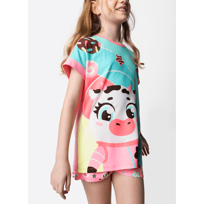 Pijama Manga Curta Viscolycra Menina Teen Vaca Chocolate