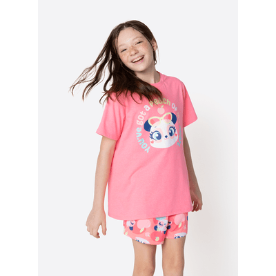 Pijama Manga Curta Algodão Menina Teen Panda Romântico